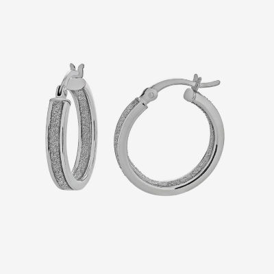 Sterling Silver Rhodium Plated Glitter Hoop Earring Set