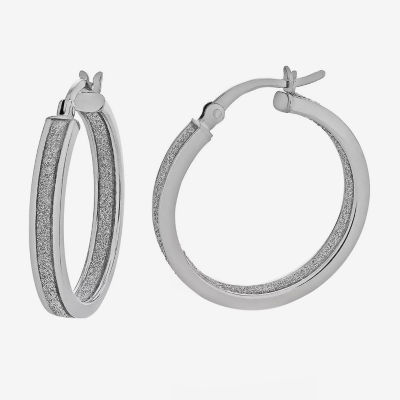 Sterling Silver Rhodium Plated Glitter Hoop Earring Set