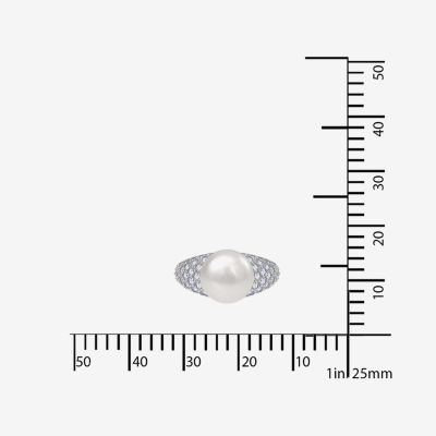 Diamonart® Cultured Freshwater Pearl and Cubic Zirconia Sterling Silver Ring