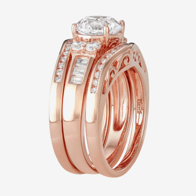 DiamonArt® Womens White Cubic Zirconia 14K Rose Gold Over Silver Bridal Set