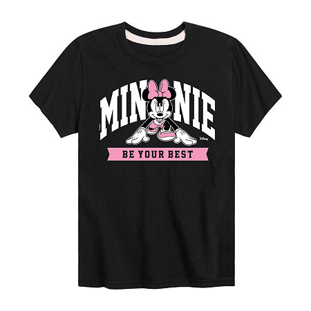 Disney Collection Little & Big Girls Crew Neck Short Sleeve Mickey and Friends Minnie Mouse Graphic T-Shirt, X-large, Black