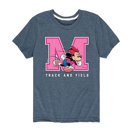 Disney Collection Little & Big Girls Crew Neck Short Sleeve Mickey and Friends Minnie Mouse Graphic T-Shirt, Medium, Blue