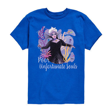 Disney Collection Little & Big Girls Crew Neck Short Sleeve Ariel The Little Mermaid Ursula Graphic T-Shirt, Large, Blue