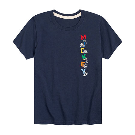 Disney Collection Little & Big Boys Crew Neck Short Sleeve Mickey Mouse Graphic T-Shirt, Large, Blue