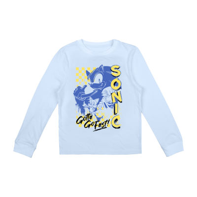 Little & Big Kid Boys Crew Neck Long Sleeve Regular Fit Sonic the Hedgehog Graphic T-Shirt