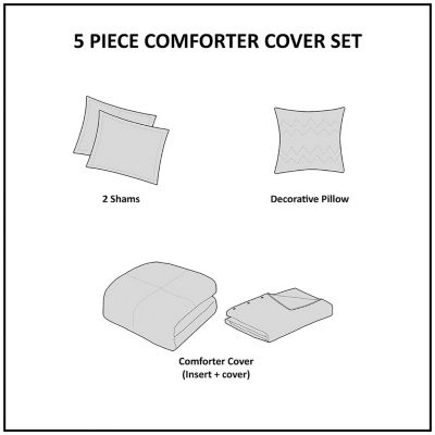 Clean Spaces Blakely 5 Piece Organic Cotton Oversized Comforter Cover Set w/removable insert