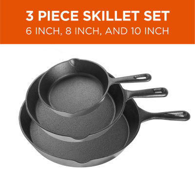 Commercial Chef Cast Iron 3-Piece Skillet