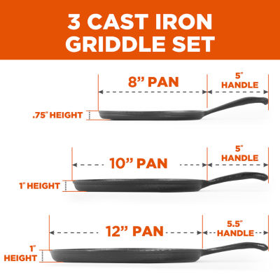 Commercial Chef 3-Piece Cast Iron Griddle