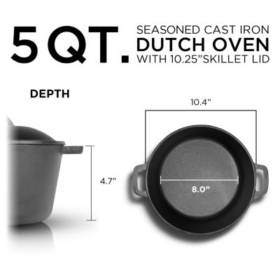 Commercial Chef 5 Quart Cast Iron Dutch Oven