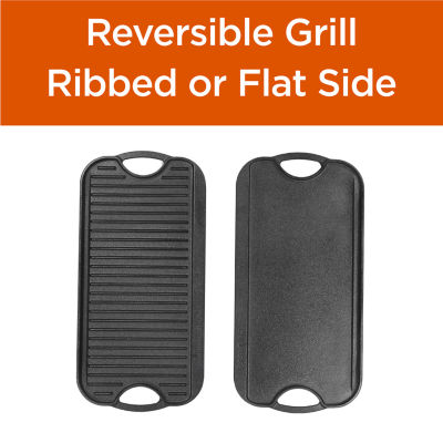 Lodge Reversible Pro Grid Iron Grill/Griddle on a glass-top stove