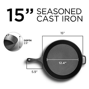 Basics Pre Seasoned Cast Iron Skillet, 15-Inch, Black