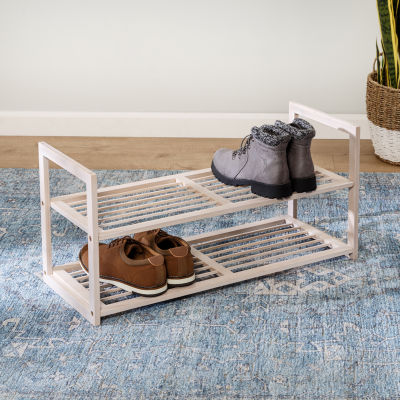 Honey Can Do White Wash 2-Tier Bamboo Shoe Rack
