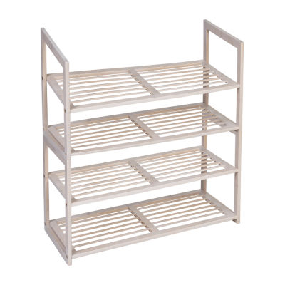 Honey Can Do White Wash 2-Tier Bamboo Shoe Rack