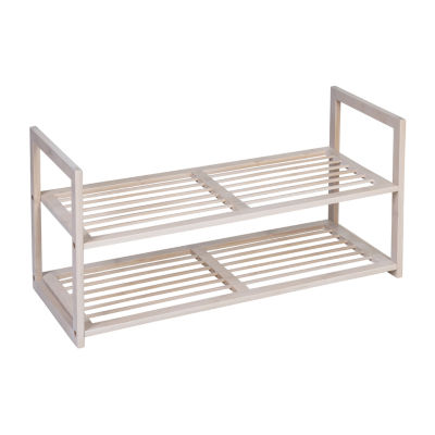 Honey Can Do White Wash 2-Tier Bamboo Shoe Rack