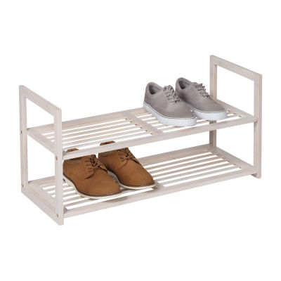 Honey Can Do White Wash 2-Tier Bamboo Shoe Rack