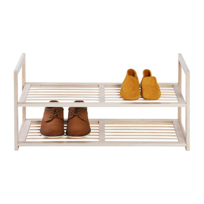 Honey Can Do White Wash 2-Tier Bamboo Shoe Rack