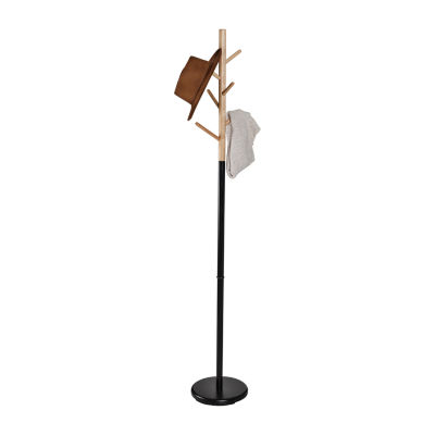 Honey Can Do Black/Natural Modern Standing Coat Rack