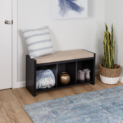 Honey Can Do Black/Natural 3-Cubby Storage Bench