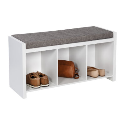 Honey Can Do White/Gray 3-Cubby Storage Bench