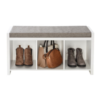 Honey Can Do White/Gray 3-Cubby Storage Bench
