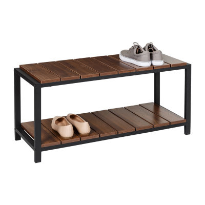 Honey Can Do Walnut 2-Tier Entryway Shoe Bench