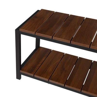 Honey Can Do Walnut 2-Tier Entryway Shoe Bench