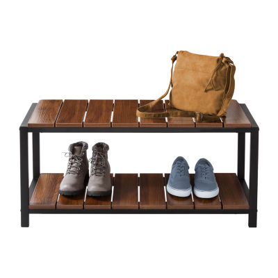 Honey Can Do Walnut 2-Tier Entryway Shoe Bench