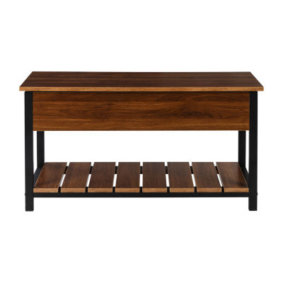Walnut/Black Bench with Open-Top and Shoe Storage