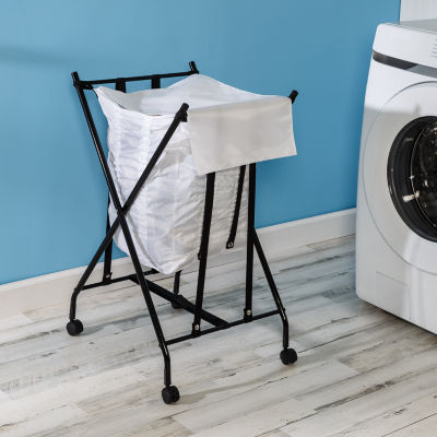 Honey Can Do Black/White No Bend Rolling Hamper