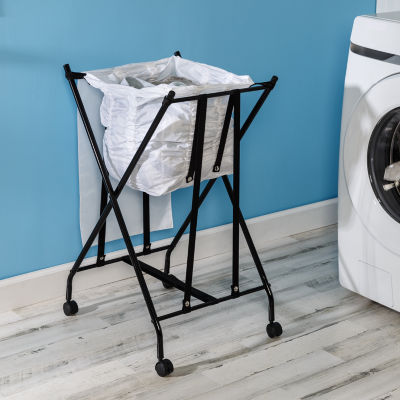 Honey Can Do Black/White No Bend Rolling Hamper