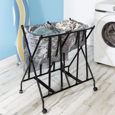 Honey Can Do Black/Grey Double No Bend Rolling Hamper