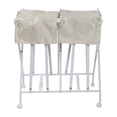 Honey Can Do White/Nat Double No Bend Rolling Hamper HMP09751, Color