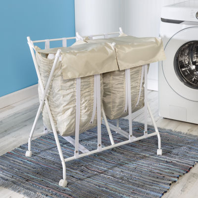 Honey Can Do White/Nat Double No Bend Rolling Hamper