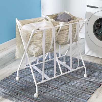 Honey Can Do White/Nat Double No Bend Rolling Hamper