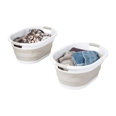 Honey Can Do Warm Grey Folding Laundry Baskets 2Pk