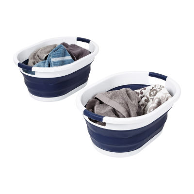 Honey Can Do Navy Blue Folding Laundry Baskets 2Pk