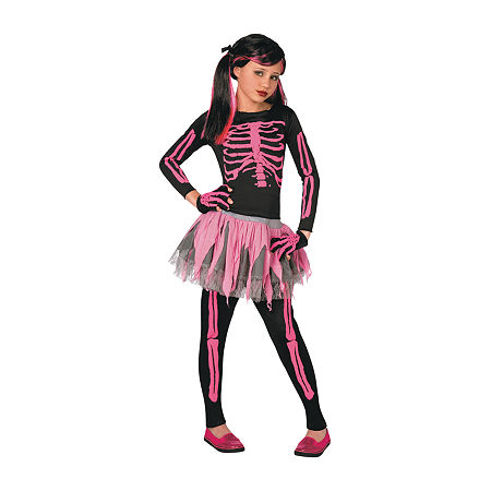 Little & Big Girls Skeleton Punk Costume Set, 8-10, Pink