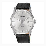 Citizen® Quartz Men'S Silver Tone And Black Stainless Steel Leather Strap Watch Bi5000-01A