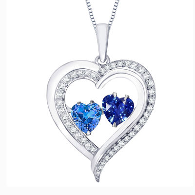 Love in Motion™ LabCreated Blue And White Sapphire Sterling Silver Double Heart Pendant