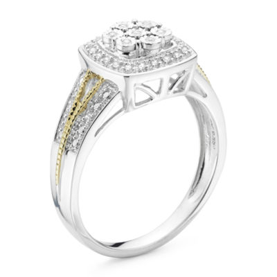 Diamond Blossom 1/10 CT.T.W. Natural  Diamond Cushion Sterling SIlver with 14k Gold over SIlver Accent Ring