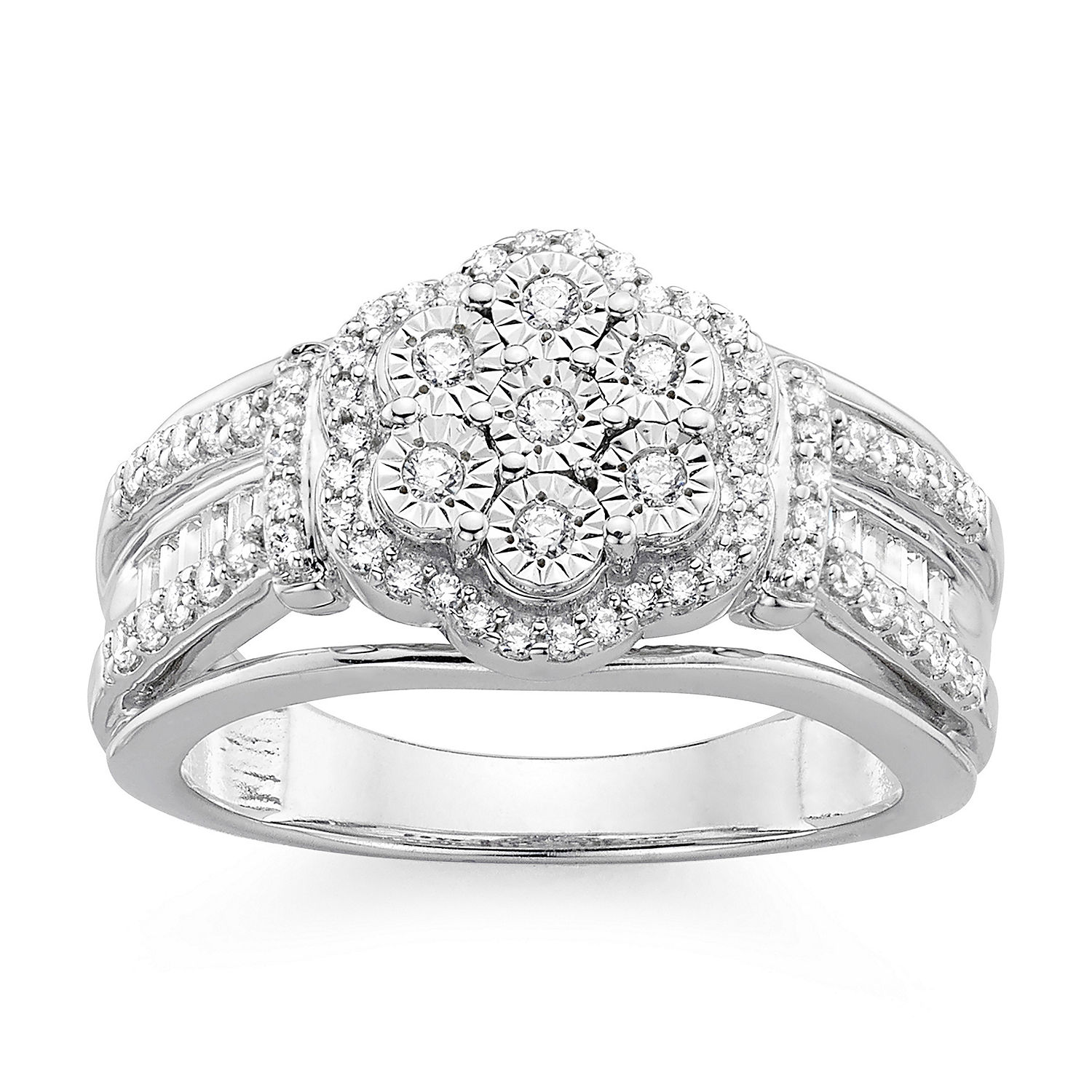 diamond blossom 1/2 CT. T.W. Diamond Miracle Plate Sterling Silver Ring ...