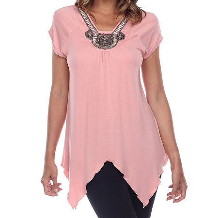 White Mark Womens V Neck Short Sleeve Tunic Top, X-large, Pink