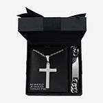 Mens Lord's Prayer 2-pc Stainless Steel Cross Necklace and ID bracelet Jewerly Set