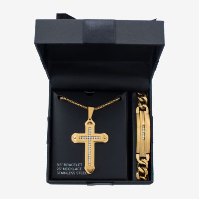 Mens Cubic Zirconia Stainless Steel Cross 2-pc. Jewelry Set
