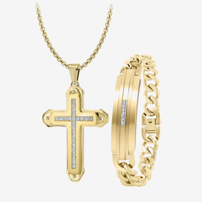 Mens Cubic Zirconia Stainless Steel Cross 2-pc. Jewelry Set