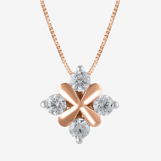Womens 1/3 CT. T.W. Lab Grown White Diamond 10K Rose Gold Pendant Necklace
