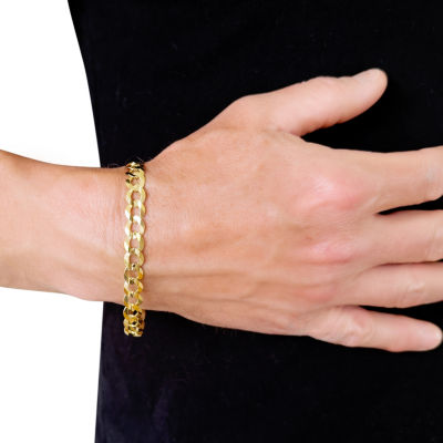 Mens 10K Gold 8 1/2 Inch Solid Curb Chain Bracelet