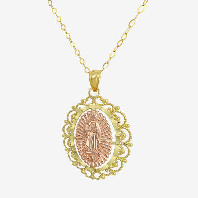 Womens 14K Gold Lady of Guadalupe Oval Pendant