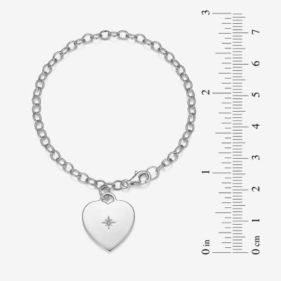 Sterling Silver 7.25 Inch Solid Cable Heart Link Bracelet