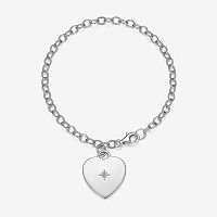Sterling Silver 7.25 Inch Solid Cable Heart Link Bracelet, One Size